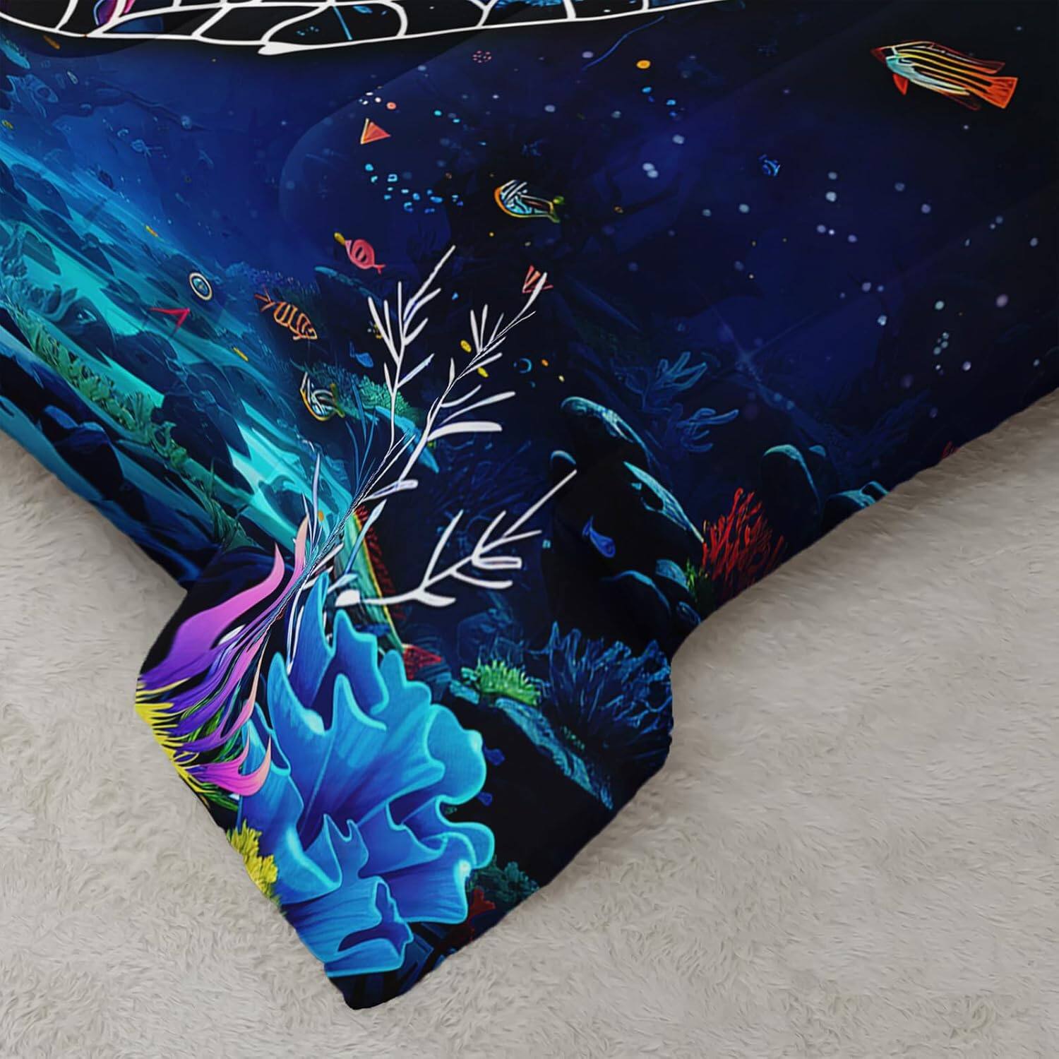 Alt View 5. Wikistore - WIKISTORE Turtle Comforter Set Queen Size Ocean Beach Animals Bedding with Fish Coral Pattern - As Picture.