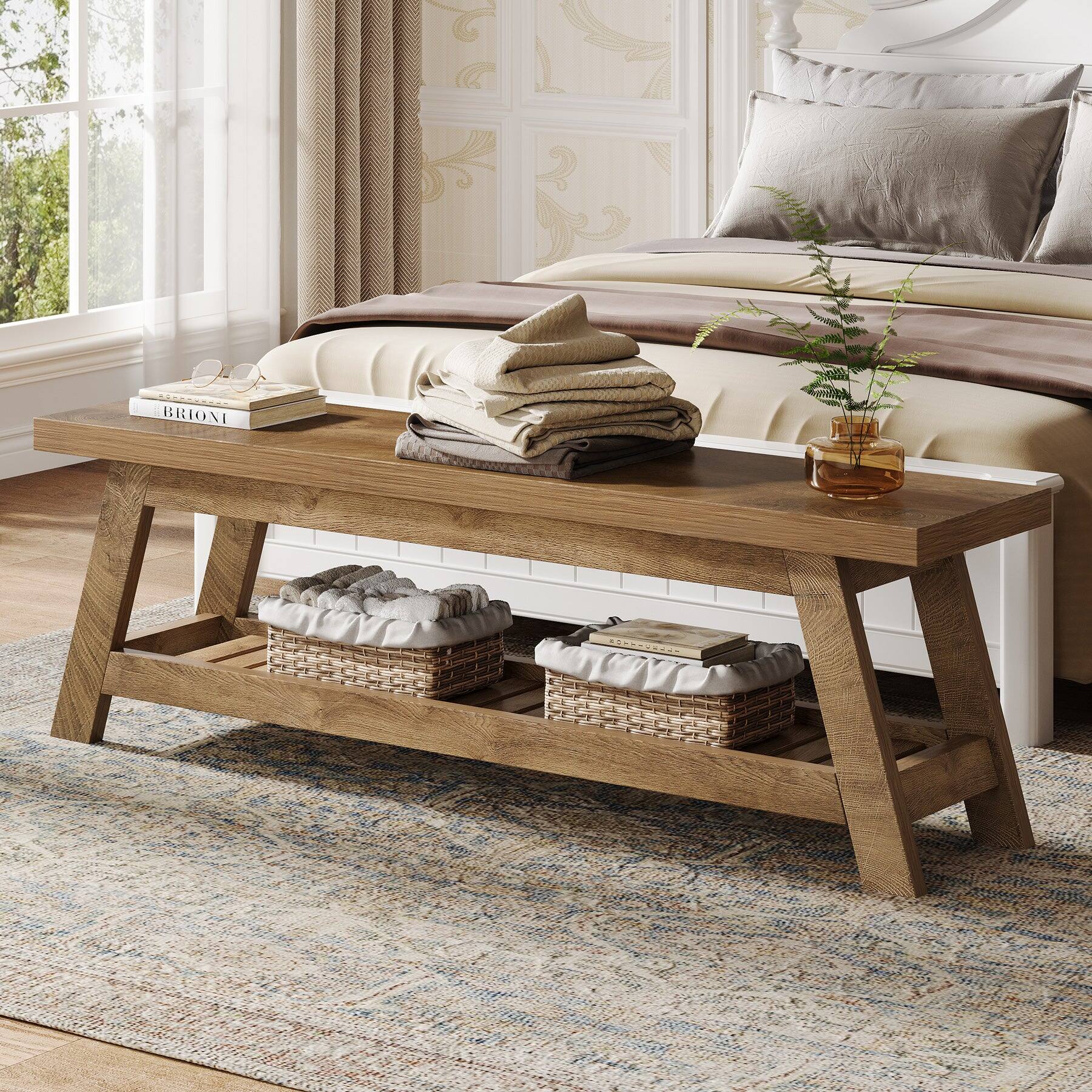 Tribesigns Office Reception Bench with Engineered Wood Construction ...