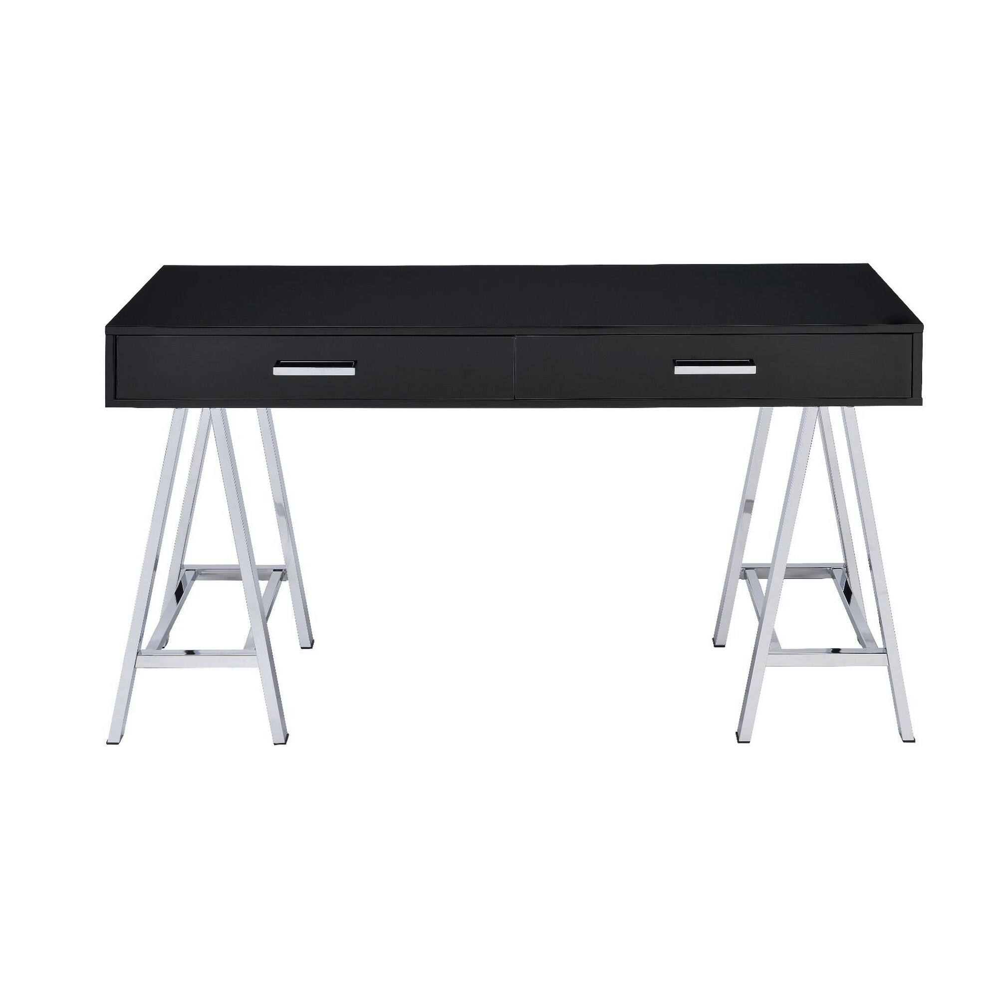Angle. Manhattan Lane - Writing Desk with MDF 2 Drawers and Metal Legs, Black and Chrome - Black and Chrome.