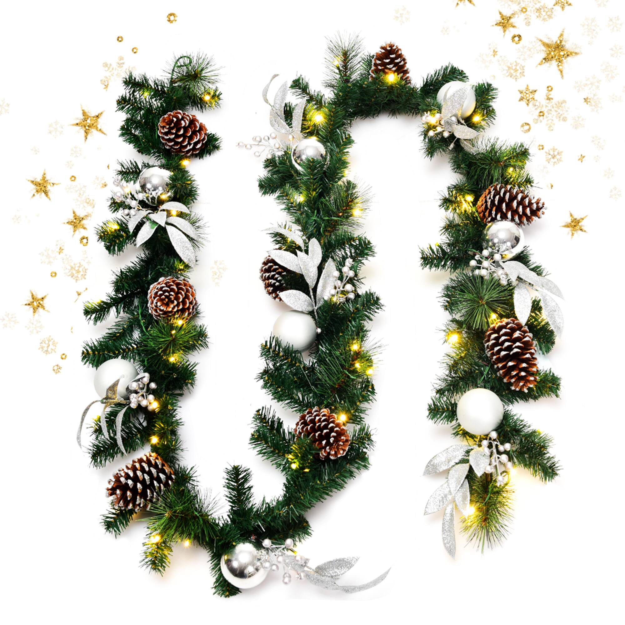 Alt View 7. Gymax - Gymax 9FT Pre-lit Christmas Decoration Garland Rattan w/ 50 LED Lights Timer - Green.