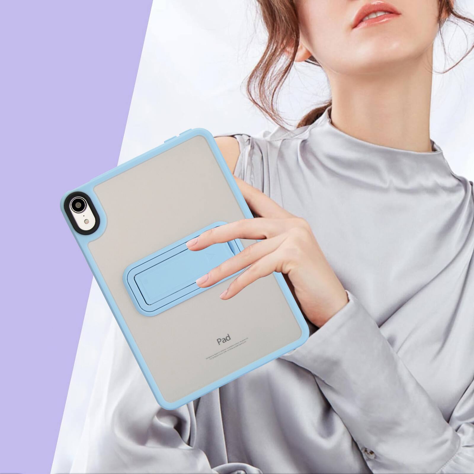 Alt View 3. Dteck - Matte Case for Apple iPad mini (A17 Pro) 2024 / mini 6 (2021) 8.3" with Foldable Stand,Shockproof Transparent Back Cover - Blue.