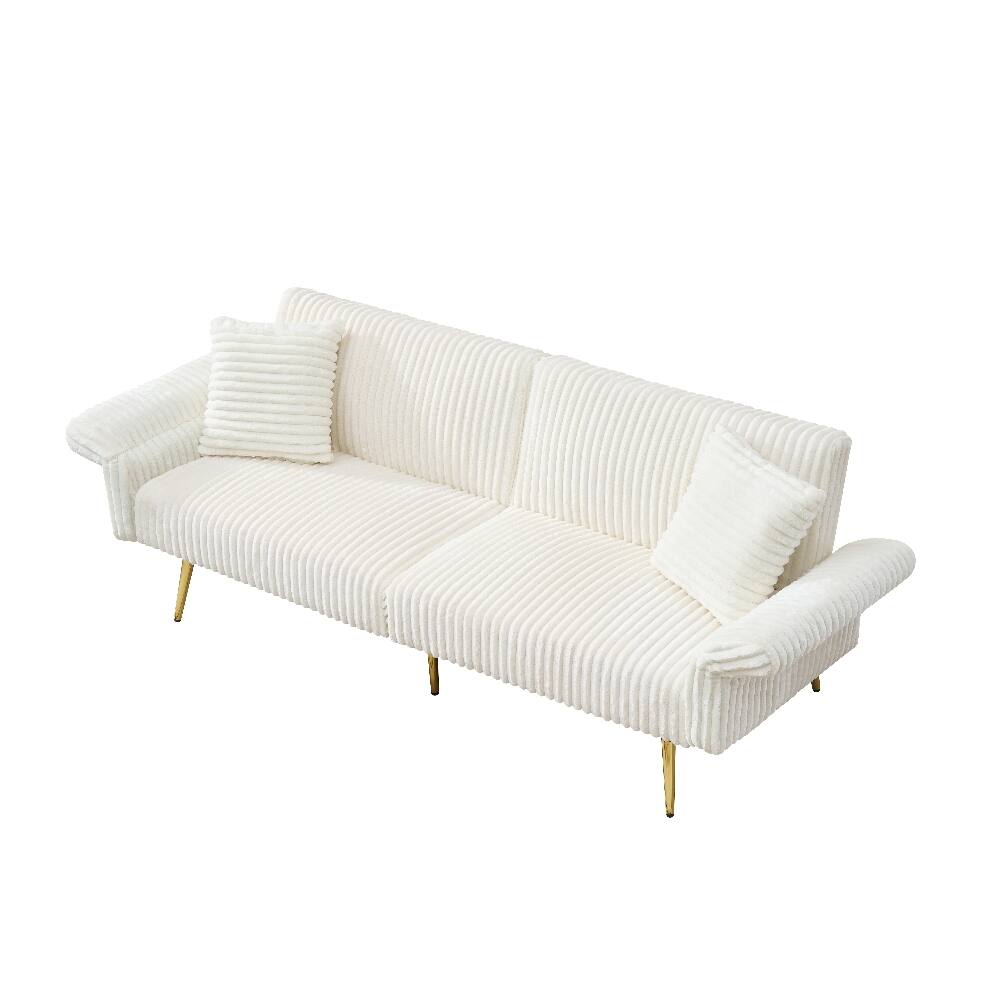 Alt View 4. Loheer - Loheer 79 Inch Corduroy Sofa Bed Foldable Double Sleeper Sofa with Adjustable Armrests for Small Spaces - White.