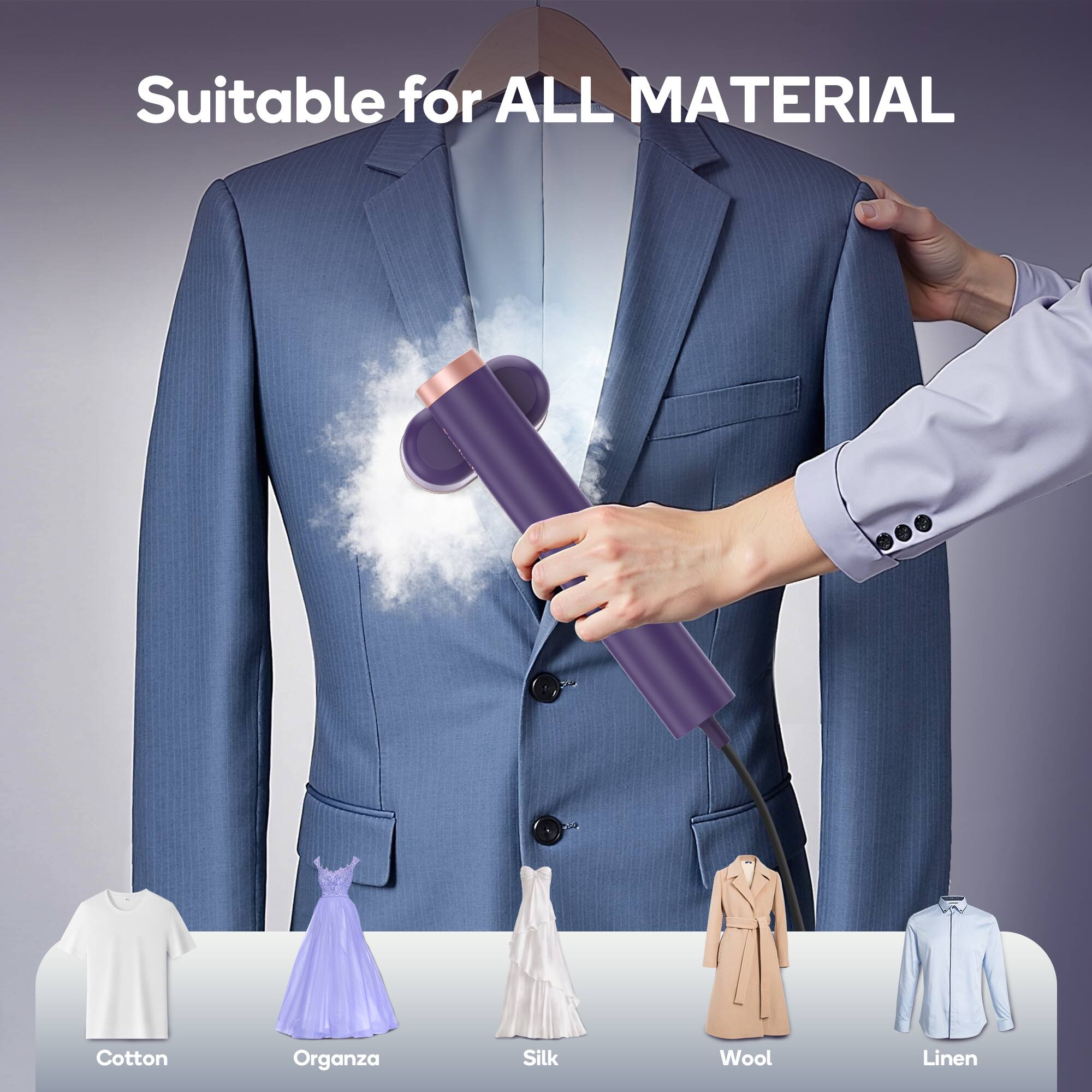 Suitable for ALL MATERIAL

Cotton  
Organza  
Silk  
Wool  
Linen