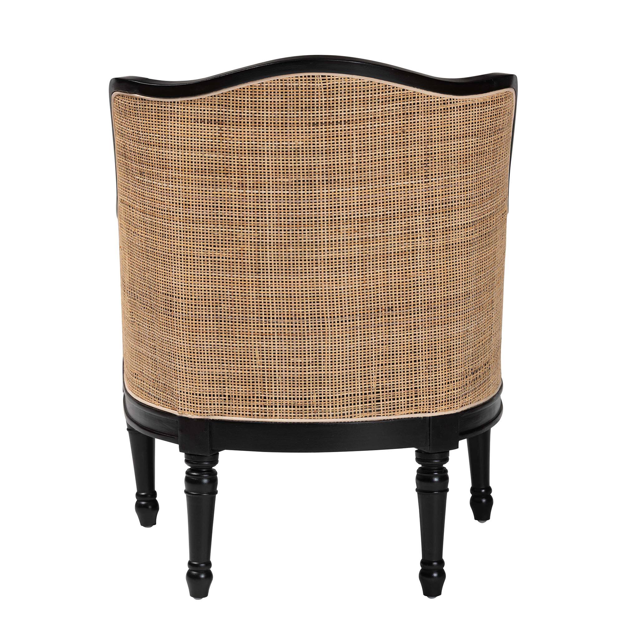 Back. bali & pari - Elizette Traditional French Fabric and Finished Wood Accent Chair - Beige/Black.