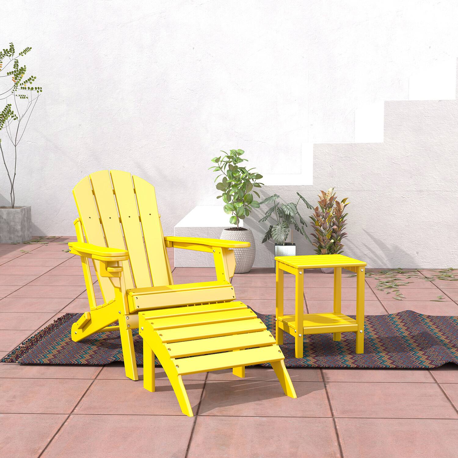 Alt View 2. FODINGHILL - HDPE Adirondack Ottoman, All weather Footrest for Patio & Garden - Yellow.