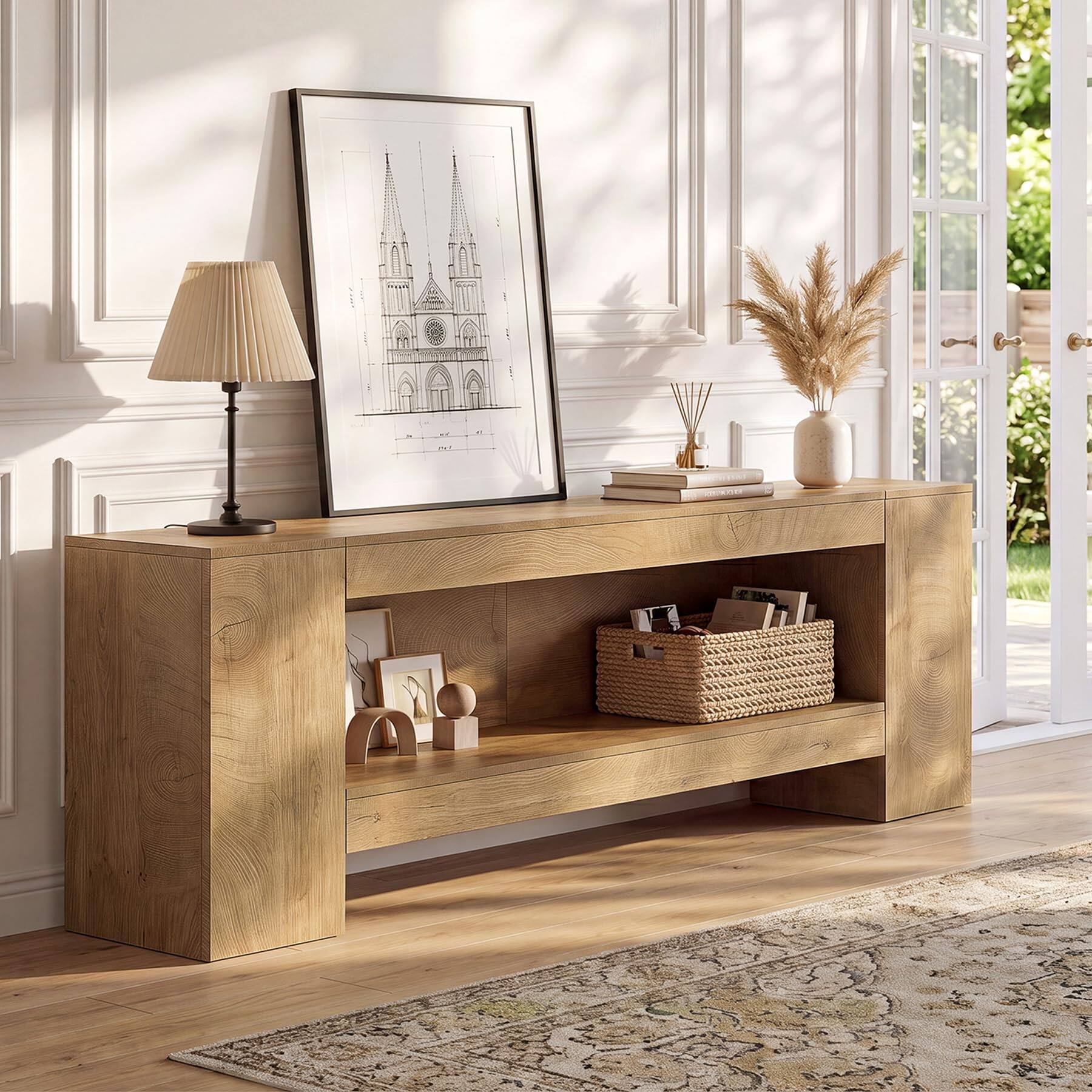 Alt View 5. Tribesigns - 83-Inch TV Stand for 65/75/85, Farmhouse Entertainment Center with Open Storage, 2-Tier Television Stand with LED Light, - Brown.
