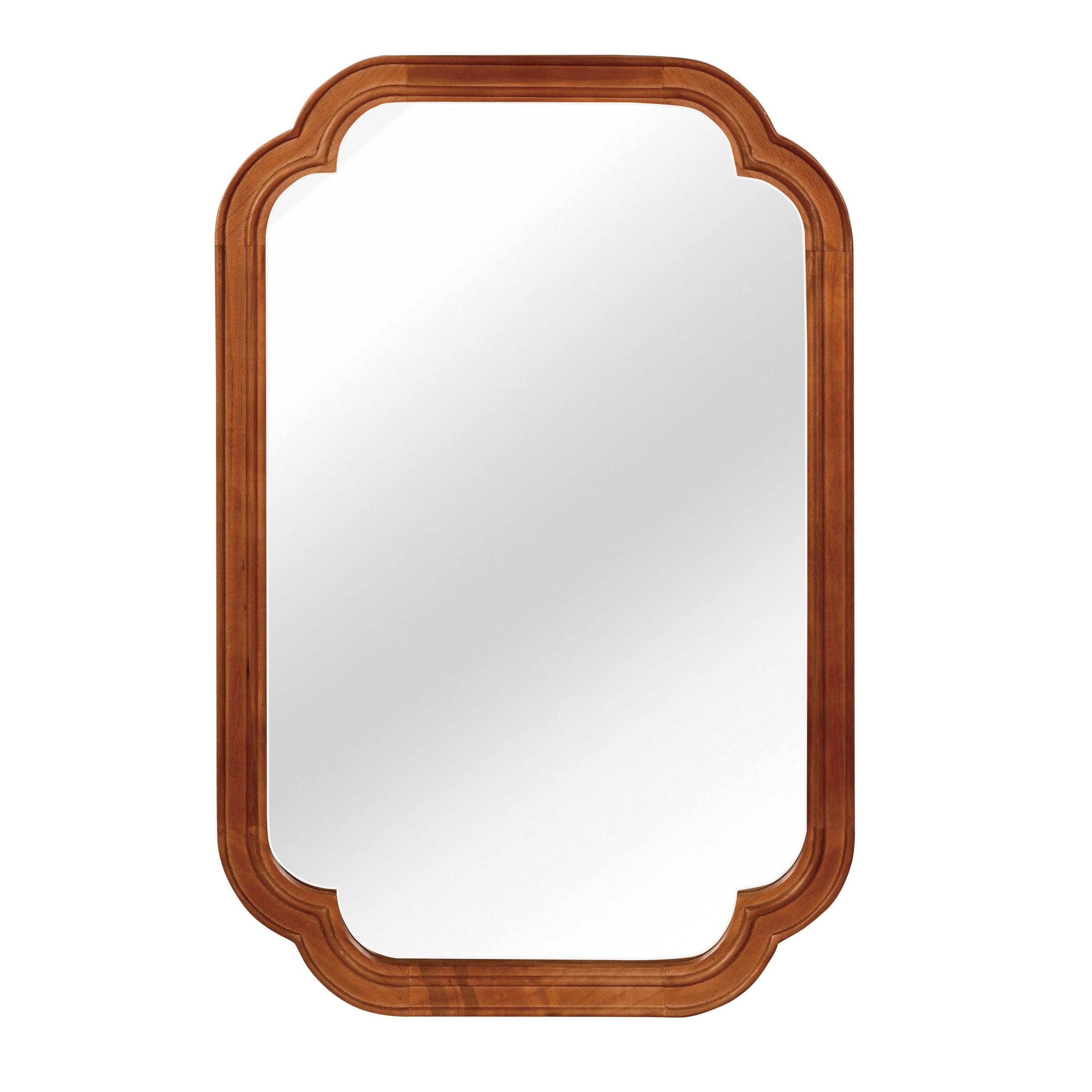 Alt View 2. BreeBe - 24x36 Yellowish Brown Solid Wood Rounded Corner Decorative Mirror for Bedroom Bathroom Living Room Entryway - Yellow Brown.