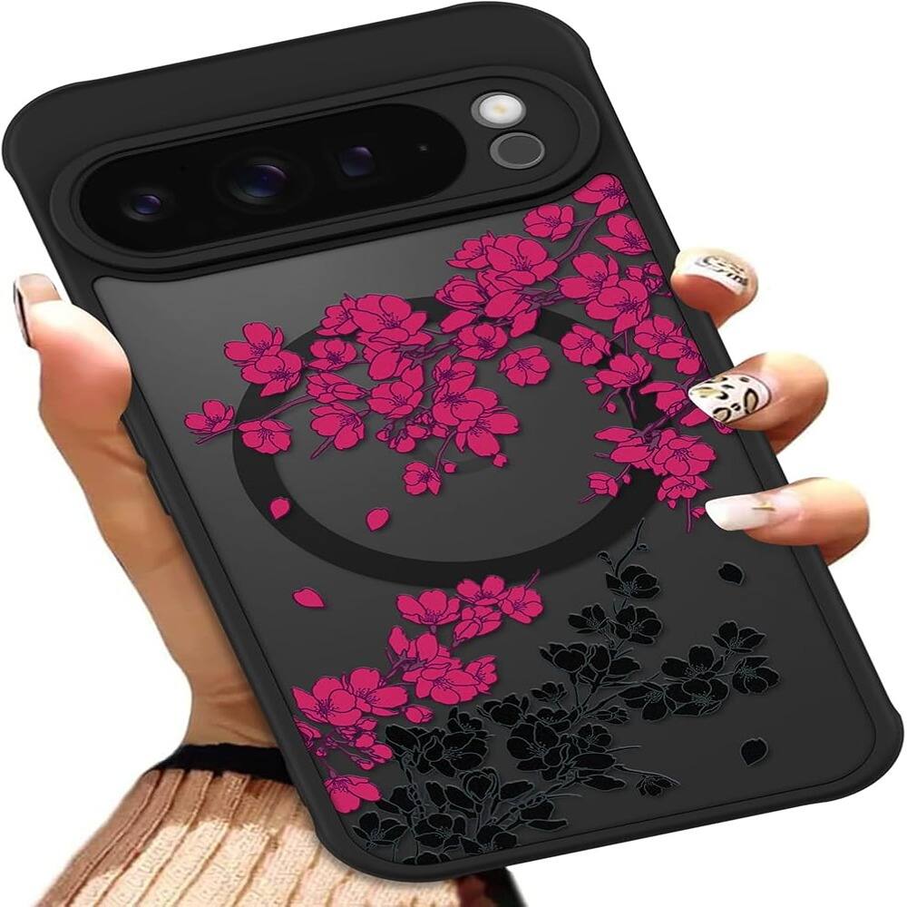 Front. MOSZAR LLC - Soft TPU + Hard PC Anti-Scratch Shockproof Magnetic Adorable Case - Hot Pink Floral.