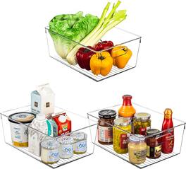 Sorbus - Square Fridge Bins- Thick Sturdy Plastic Refrigerator Pantry Organizer- Versatile Non-Slip Stackable - Clear