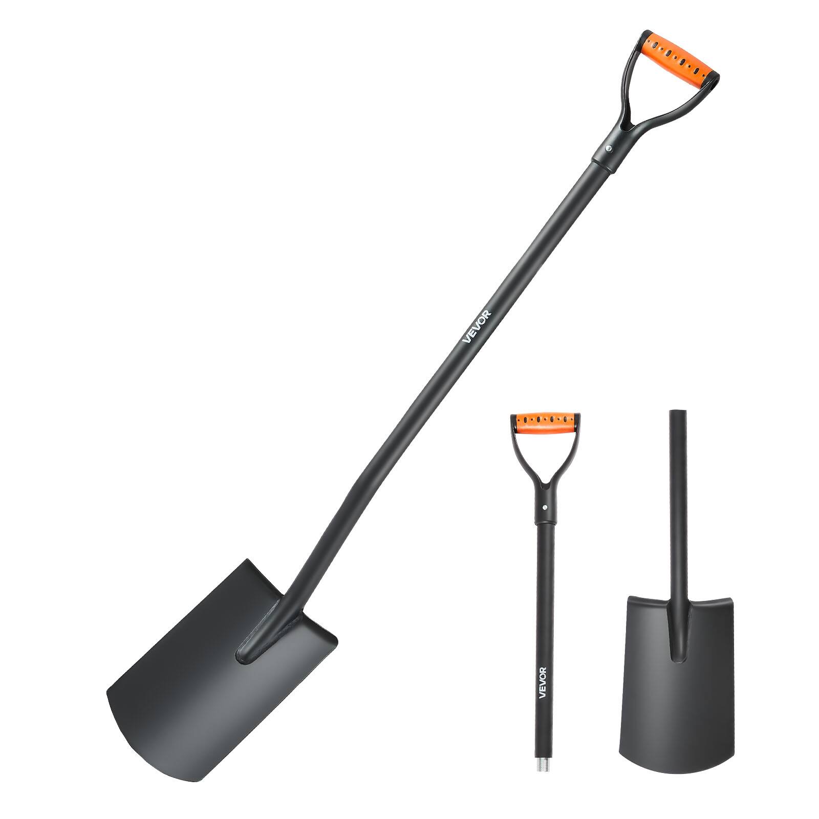 VEVOR - Square Shovel, 48 in Heavy-Duty Flat Shovel, Transfer Shovels with Alloy Steel Blade and Non-Slip D-Handle, Detachable - Black, orange