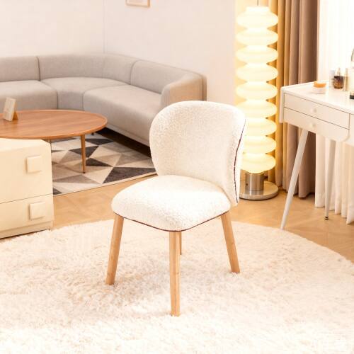 Alt View 8. Winado - Chenille Velvet Curved-Back Armless Vanity Fluffy Makeup Chair Solid Wood Legs for Study Bedroom Dressing for Girls - Beige.