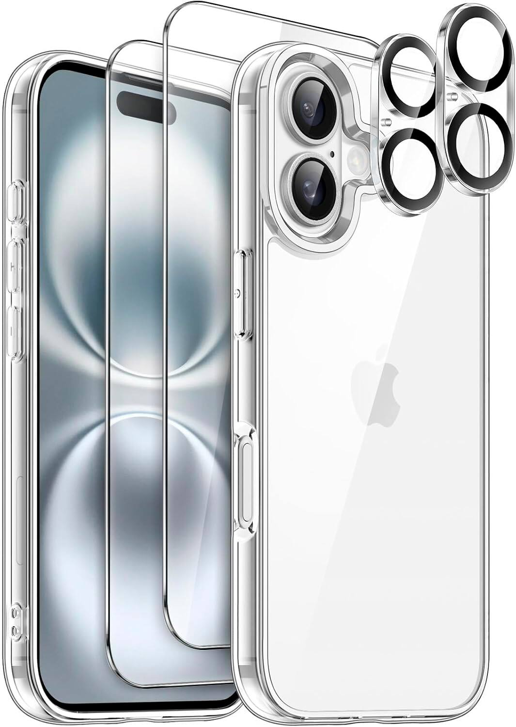 Front. Entronix - Entronix 5-in-1 Protective Bundle for Apple iPhone 16 - Hard Clear Case with Screen & Camera Protectors - Clear.