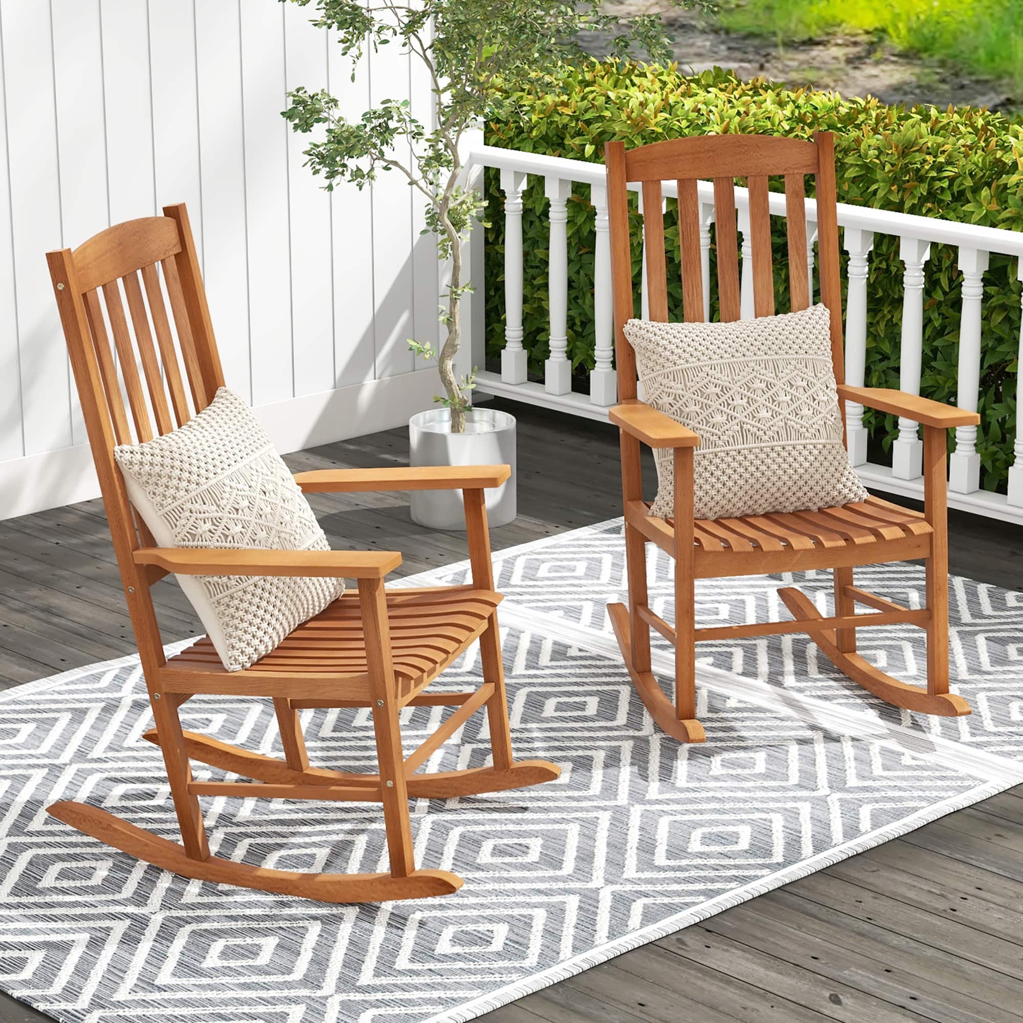Gymax - 2 Pieces Patio Rocking Chair w/ 400 lbs Weight Capacity Eucalyptus Wood Porch Rocker - Natural price history on PriceWatchPro
