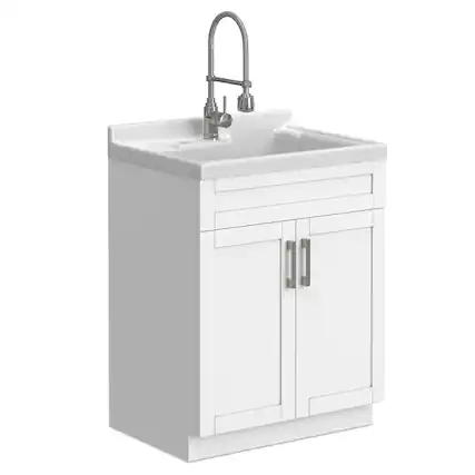 Front. Simpli Home - Hennessy Deluxe All-In-One 28-inch Laundry Cabinet with Faucet and ABS Sink - Pure White.