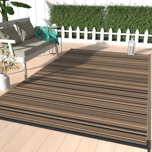 Reds Spade - Outdoor Rug For Patio Clearance Waterproof Rugs Lightweight Plastic Straw Carpet Reversible Mats Camping Po - Black & Brown-5 x 8 Feet