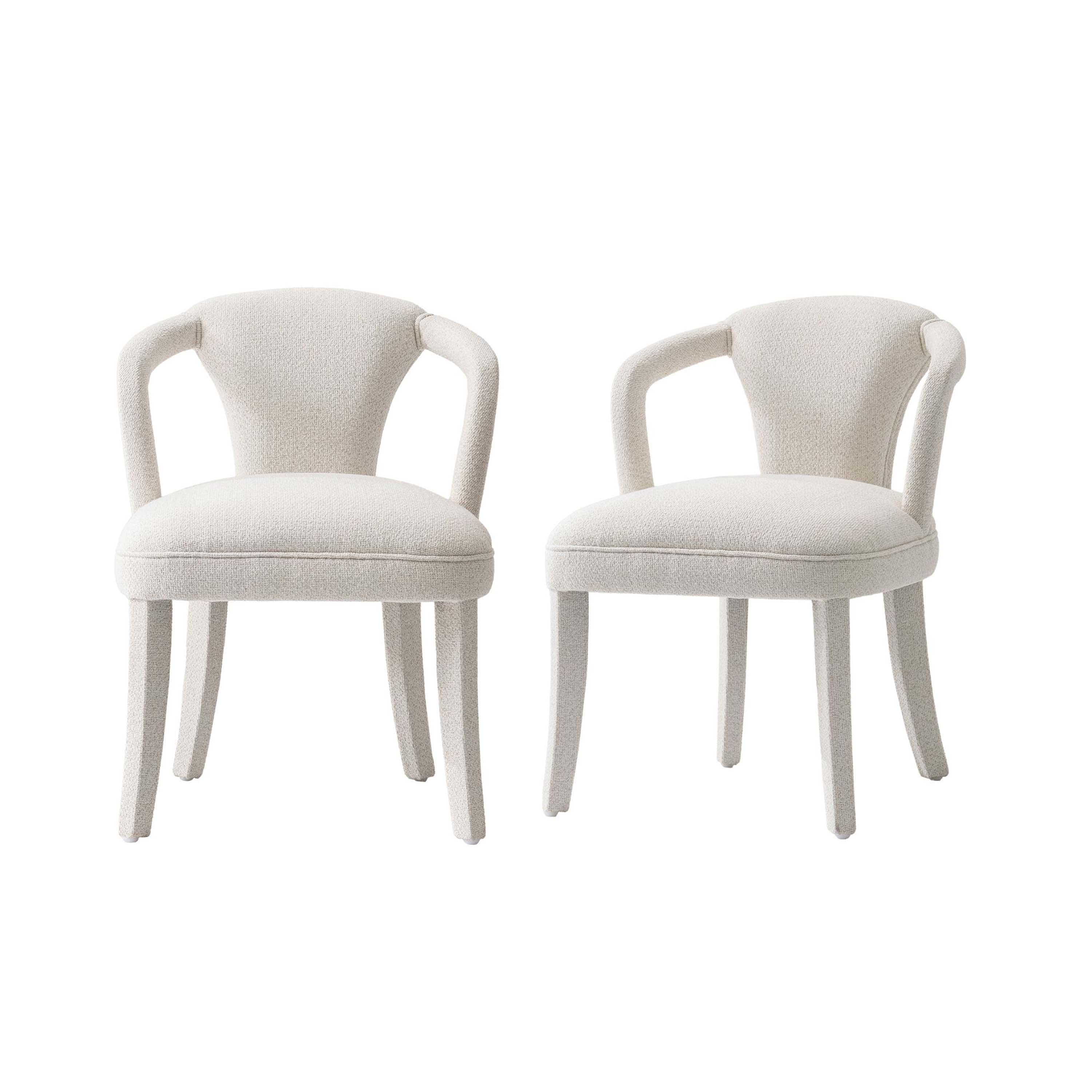 Front. Manhattan Comfort - Palmer Mid-Century Modern Upholstered Tweed Dining Chair with Arms - Set of 2 - Ivory.