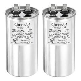 Unique Bargains - 2pcs CBB65 Capacitor 25uF 450V Run Round for AC Motor Start HVAC Compressor Generator Air Condenser - Silver