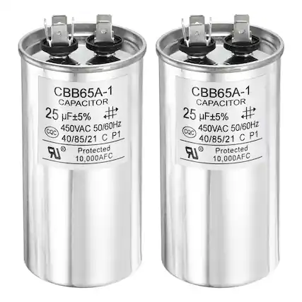 CBB65A-1 CAPACITOR 25 µF±5% # CQC 450VAC 50/60Hz 40/85/21 C P1 Protected LR 10,000AFC