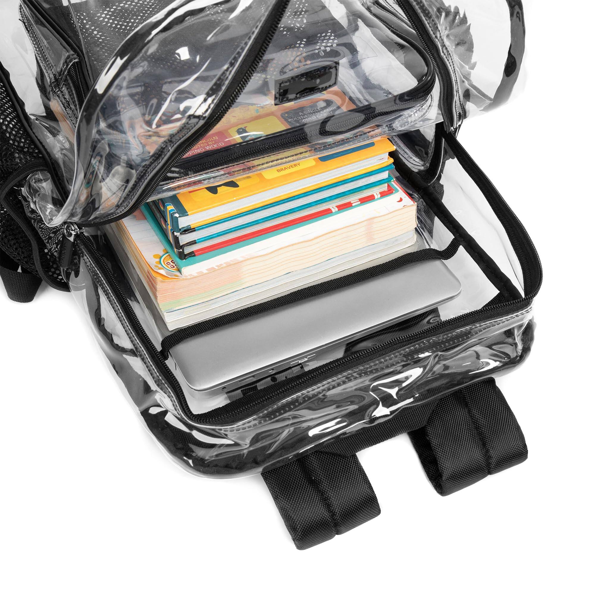 Back. Cozy Serene - Clear Bag Heavy Duty Backpack Durable Transparent See Through - Large, Black.