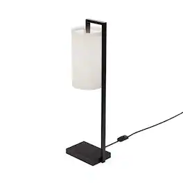 Infibrite - Rectangular Frame 25 Inch Table Lamp with Cylinder Shade, E26 Bulb Compatible - White