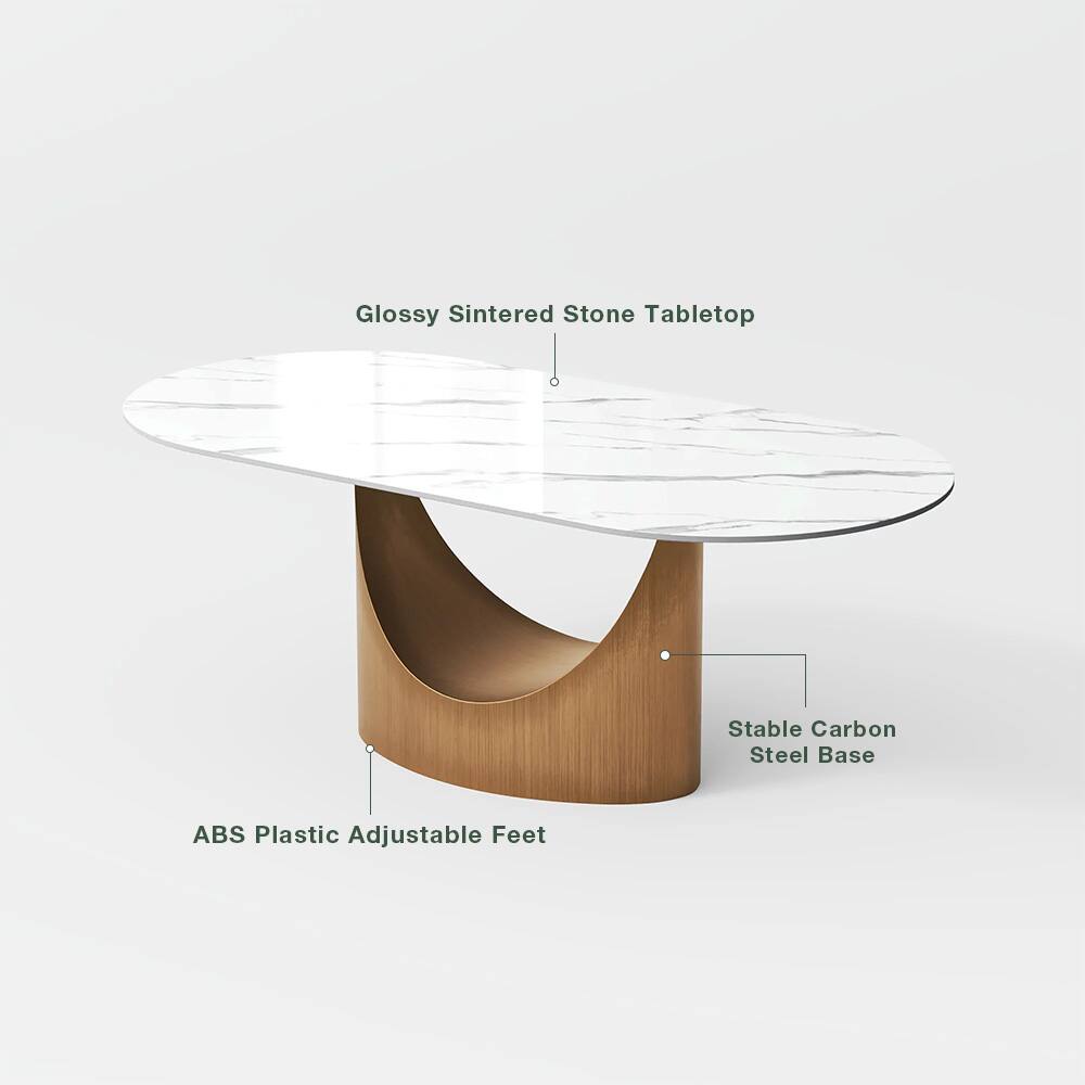 Glossy Sintered Stone Tabletop  
Stable Carbon Steel Base  
ABS Plastic Adjustable Feet