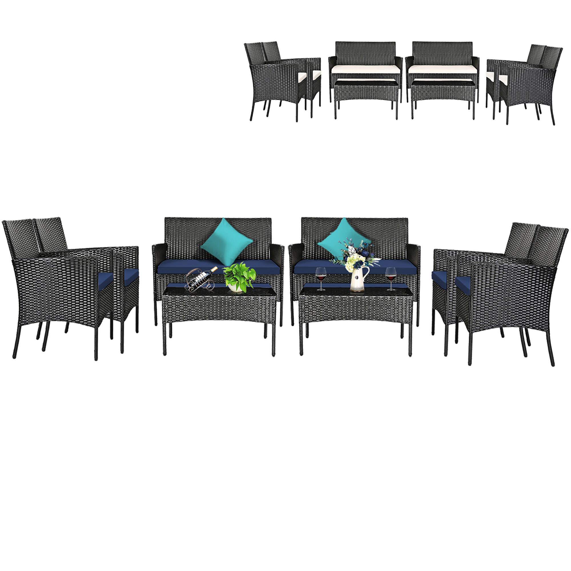 Costway - 8PCS Patio Wicker Furniture Set Coffee Table Cushions w/Cover - Multicolor price history on PriceWatchPro