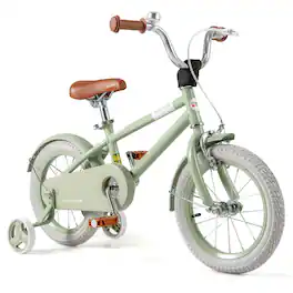Costway - 14" Kids Bike with Adjustable Saddle Handlebar Removable Training Wheels Handbrake - Green