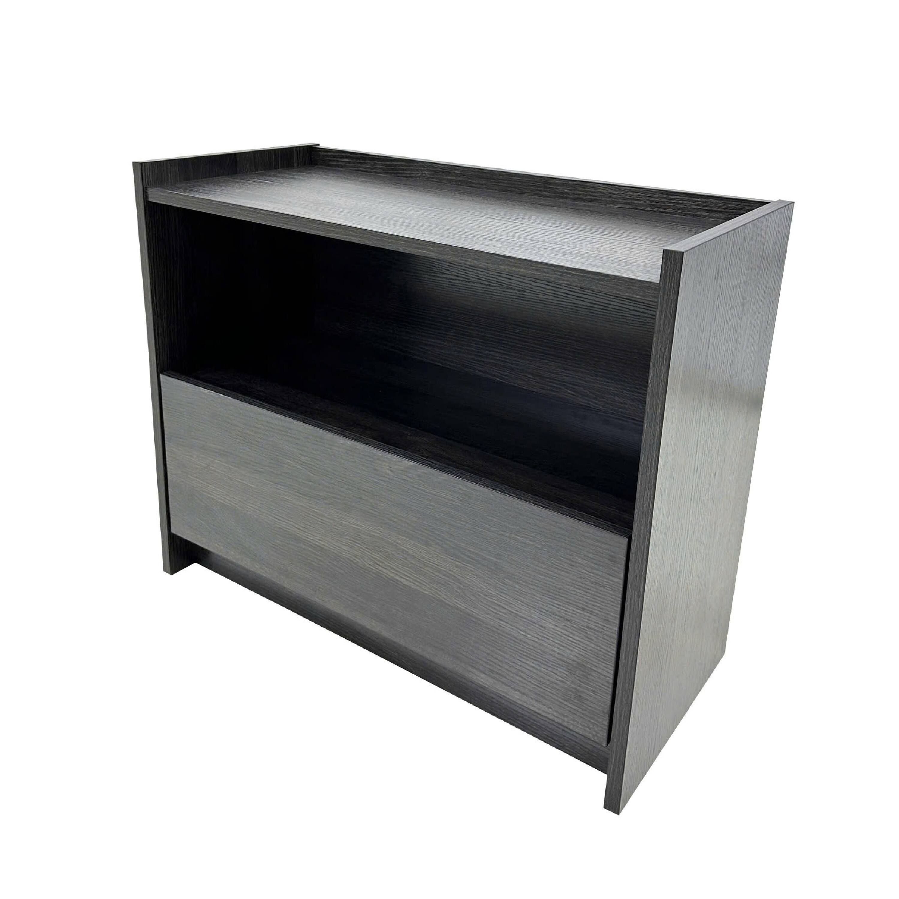 Back. Manhattan Lane - Roby Nightstand, Raised Border Top, Storage Shelf and Drawer - Dark Gray.