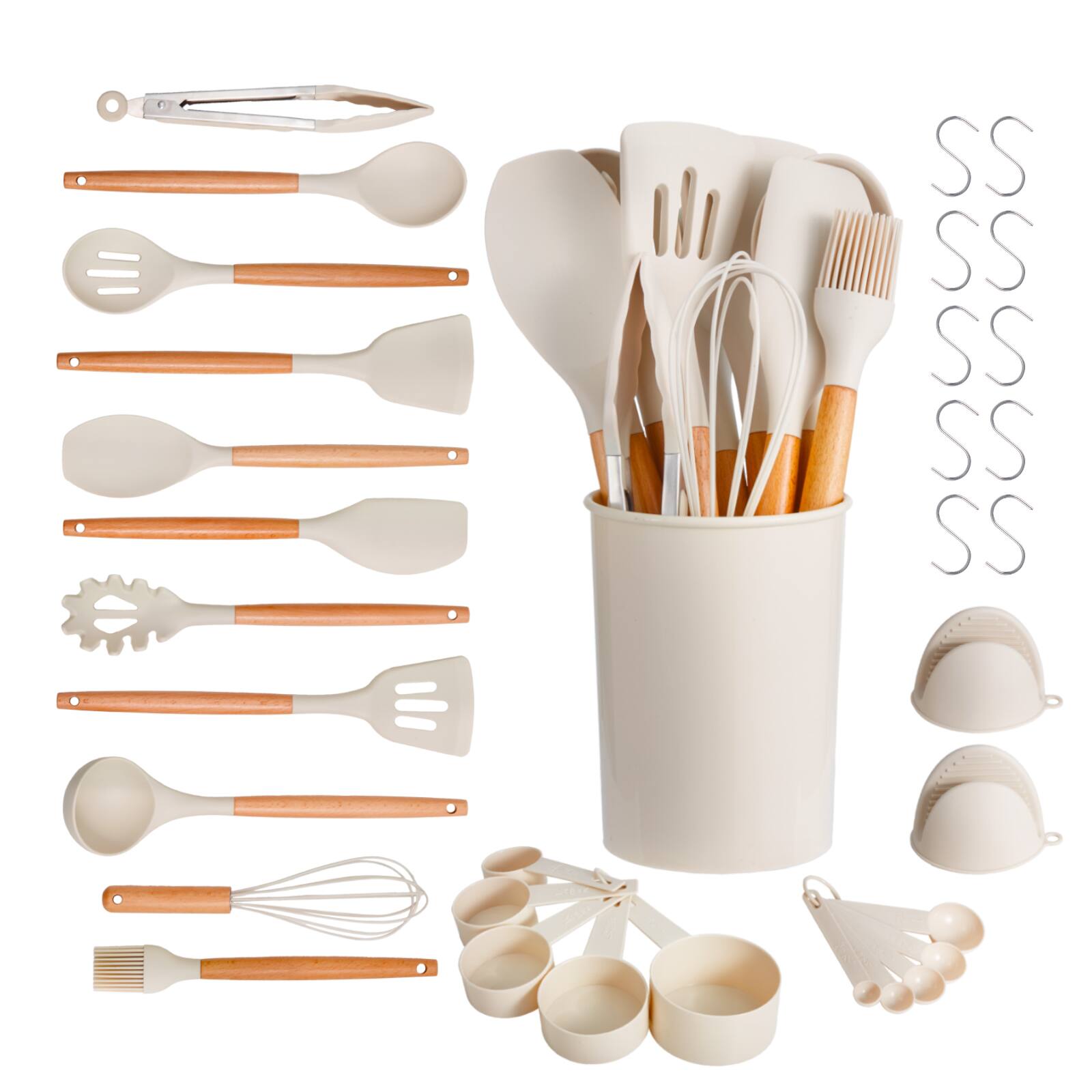 Alt View 4. VEVOR - Kitchen Cooking Utensils Set, 34 PCS Silicone Spatula Set with Holder, 428°F Heat Resistant Gadget Spoons Tools - White.