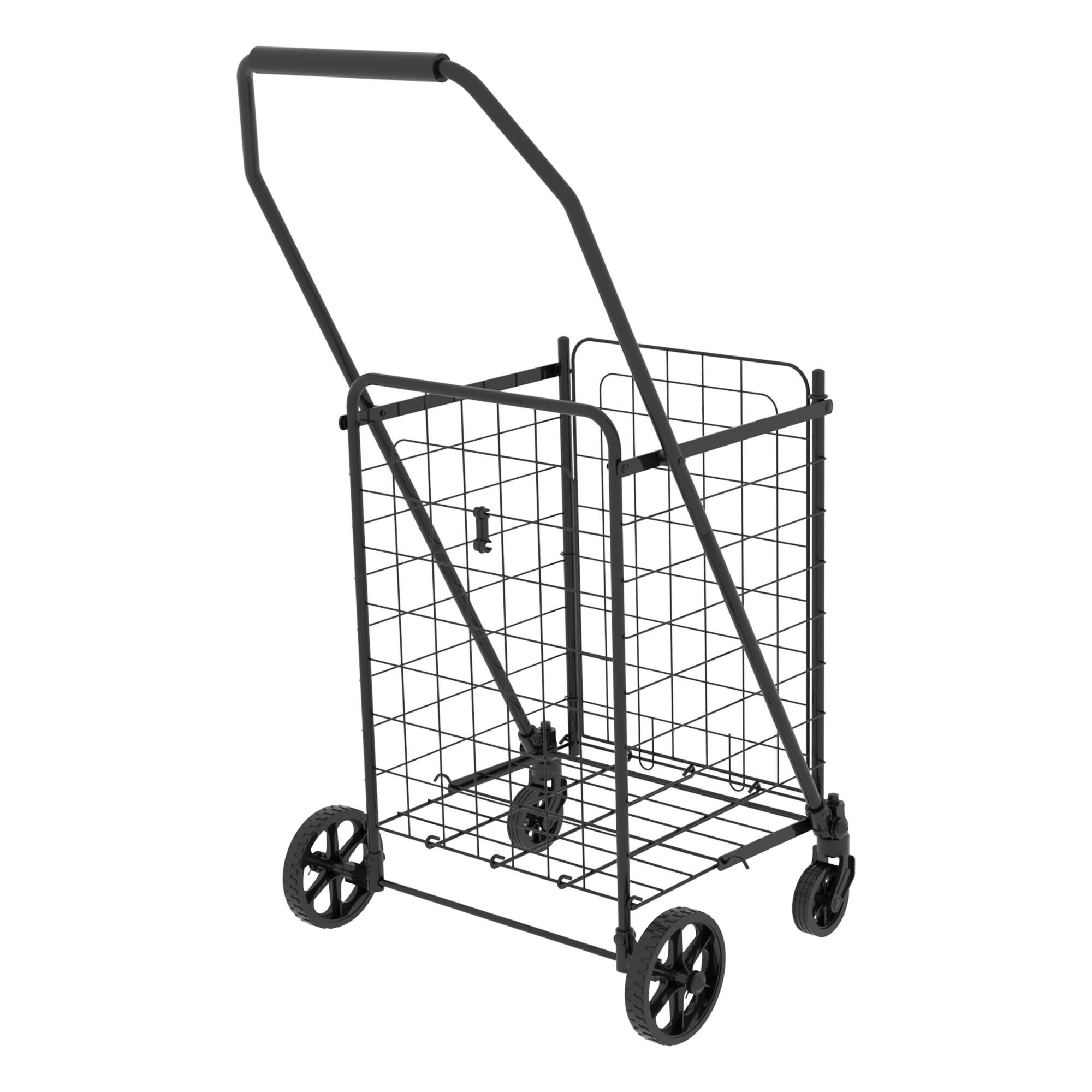 Alt View 7. Glintex - Shopping Cart with open door, Foldable Utility Shopping Carts with 360° Rolling Swivel Wheels for Groceries Laundry - Antique Black.