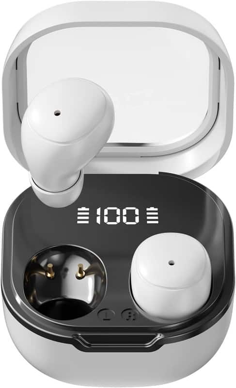 RISOKEYS - Mini Wireless Bluetooth Earbuds, 30H Battery Waterproof for Sleeping Office Workout, Comfortable for Men Women,White