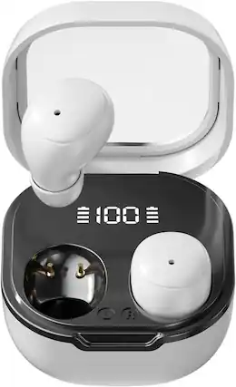 Front. SKRAN - Mini Earbuds for Work and Sleep, Small Bluetooth 5.3 Headphones, 24 Hours Total Battery Life - White.
