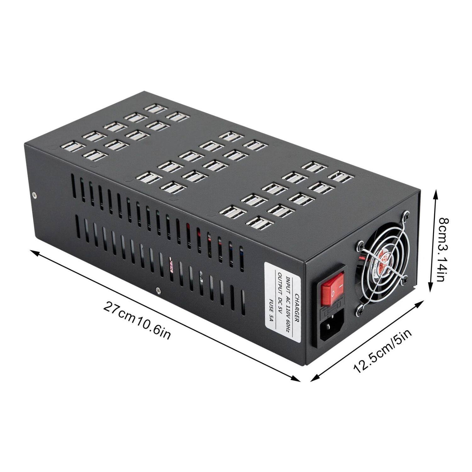 27cm 10.6in, 8cm 3.14in, 12.5cm/5in, FUSE SA, OUTPUT DC 12V 9A, INPUT AC 100-240V 60HZ, CHARGER