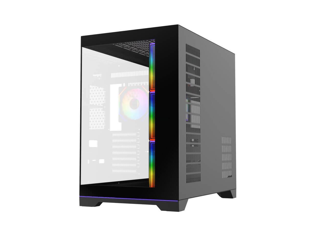 Alt View 5. DIYPC - DIYPC ARGB-DC200-BK Black ATX Case w/ Tempered Glass, 4 ARGB Fans & Light Strip - Black.