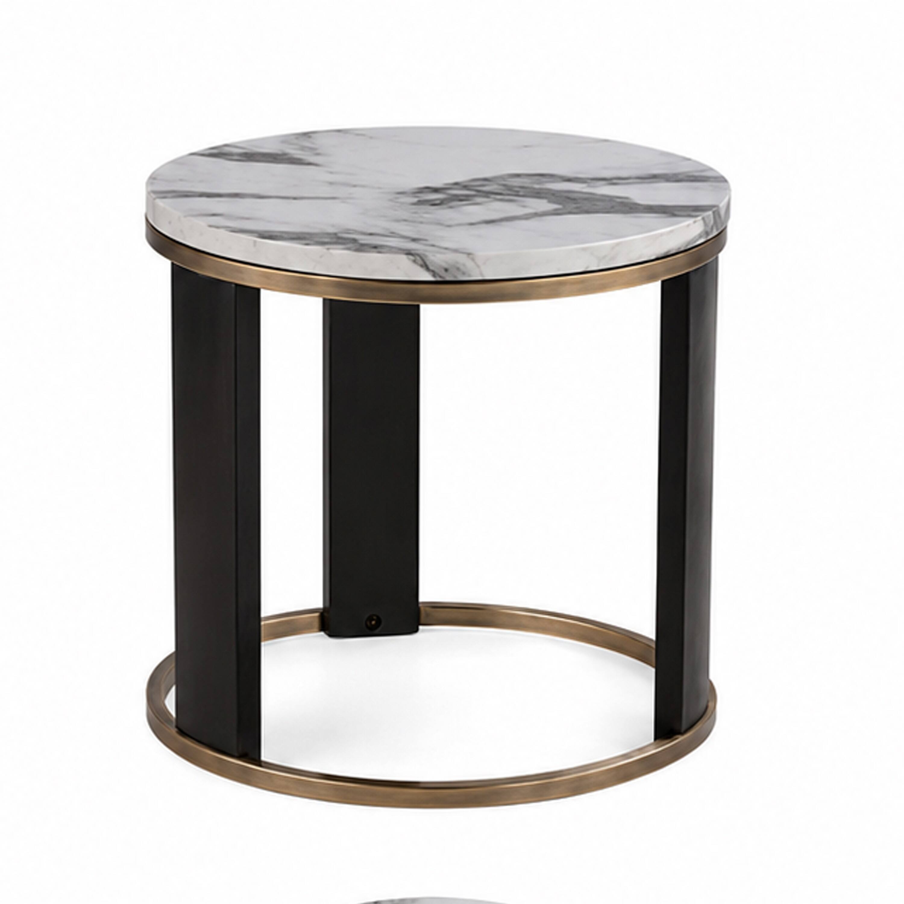 Left. Manhattan Lane - Besy Side End Table, 24 Inch  Faux Marble,  Ring Base, - White, Gold, Black.