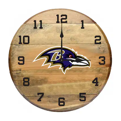 Front. Imperial - Baltimore Ravens Oak Barrel Clock - Multicolor.