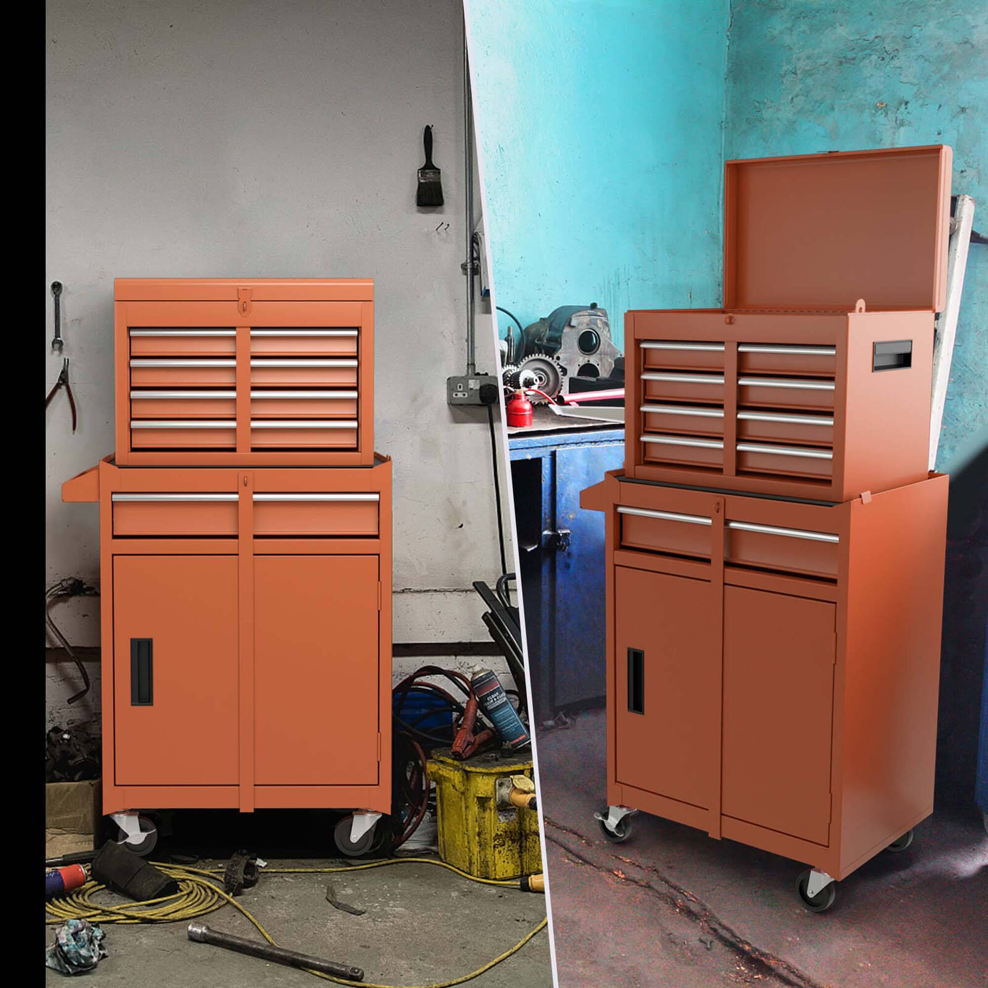 Alt View 3. Costway - Costway 2 in 1 Tool Chest & Cabinet with Sliding Drawers Rolling Garage Organizer - Orange.