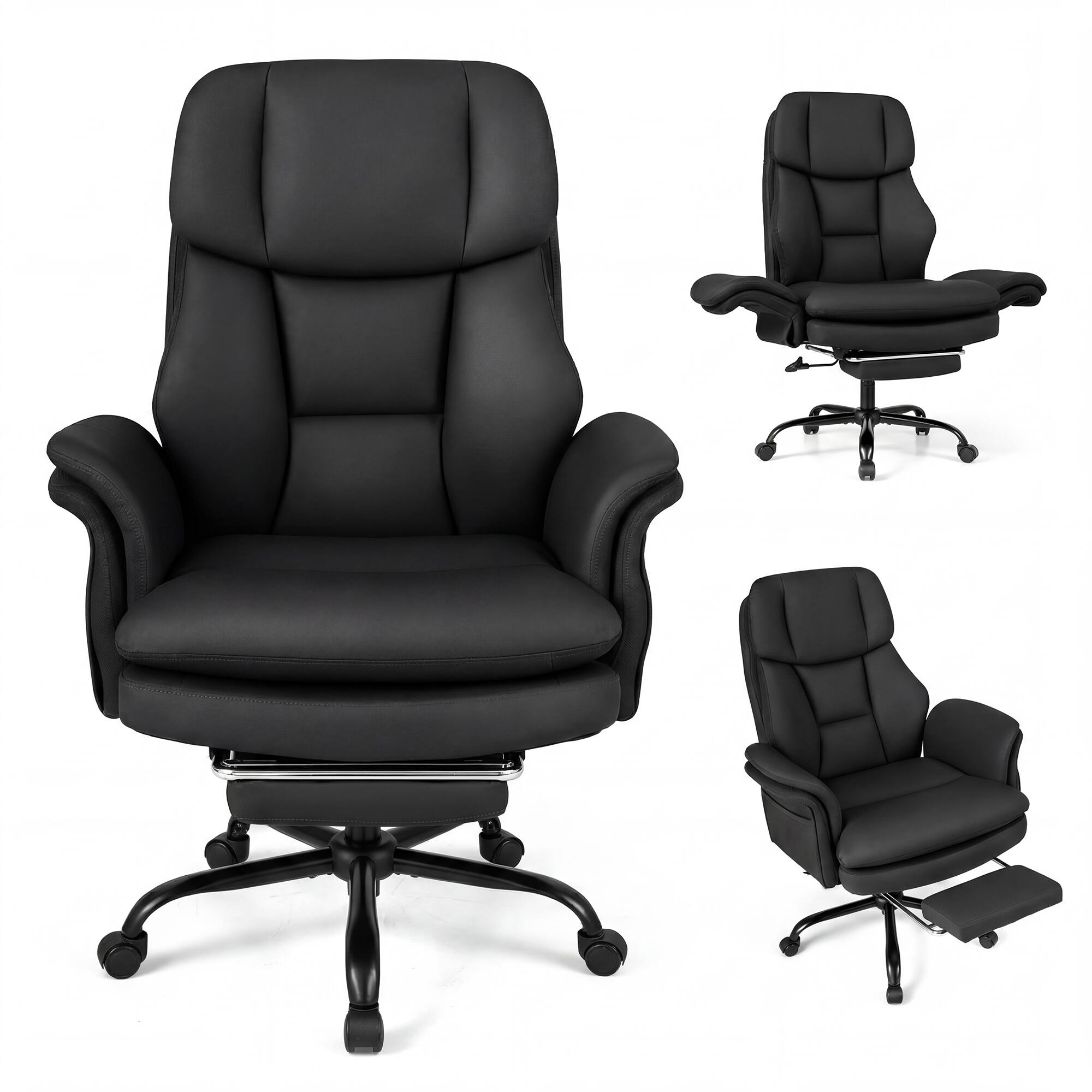 Alt View 1. Costway - Costway Ergonomic Cross Legged Office Chair with Scratch-Resistant Leather & 5 Wheels - Black.