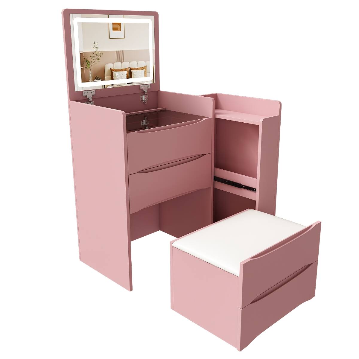 Alt View 10. Loheer - Loheer 3-in-1 Flip Mirror Vanity Desk with Adjustable LED Lighting, Pink MDF Bedroom Furniture - Pink.