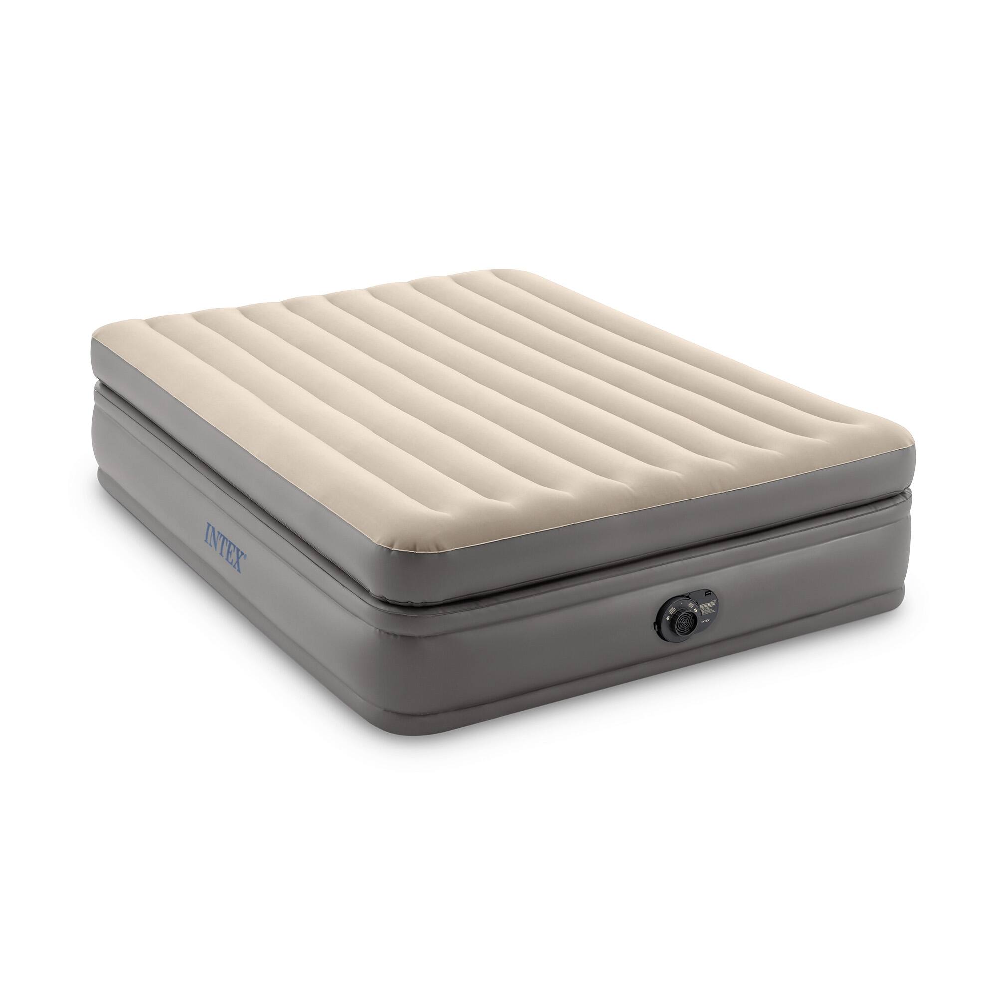 Front. Intex - Intex Dura Beam Plus Fiber-Tech Elevated Air Mattress with Built-In Pump, Queen - Light Brown.