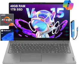 Lenovo - V15 15.6" FHD Laptop - AMD Ryzen 7 with 40GB SO-DIMM RAM - 1TB SSD - Windows 11Pro - Black