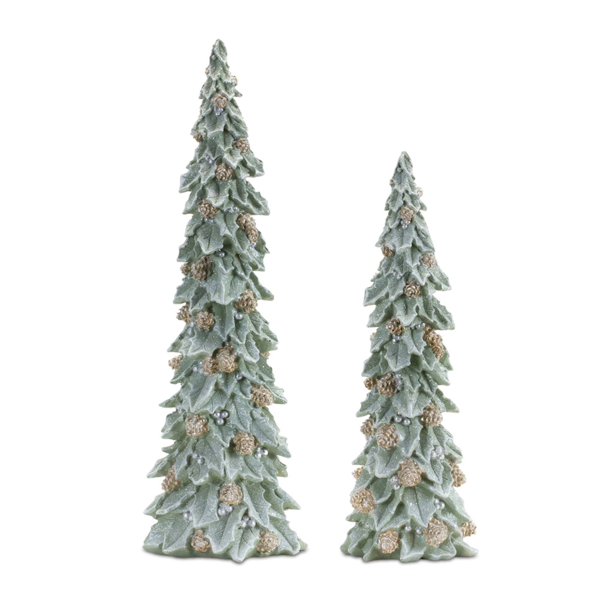 BreeBe - Glittered Holly Pinecone Tree (Set of 2) - Green, Gold