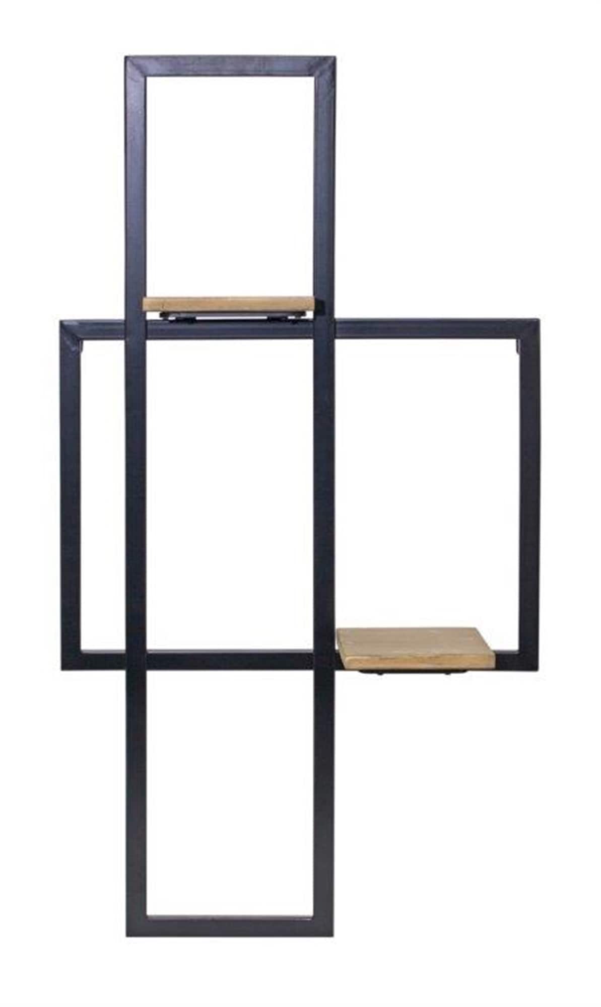 BreeBe - Iron Metal Wall Hanging with Wood Shelves 33.5"H - Brown, Black