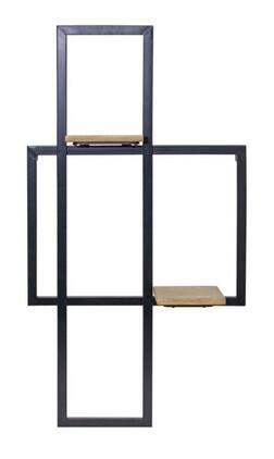 BreeBe - Iron Metal Wall Hanging with Wood Shelves 33.5"H - Brown, Black