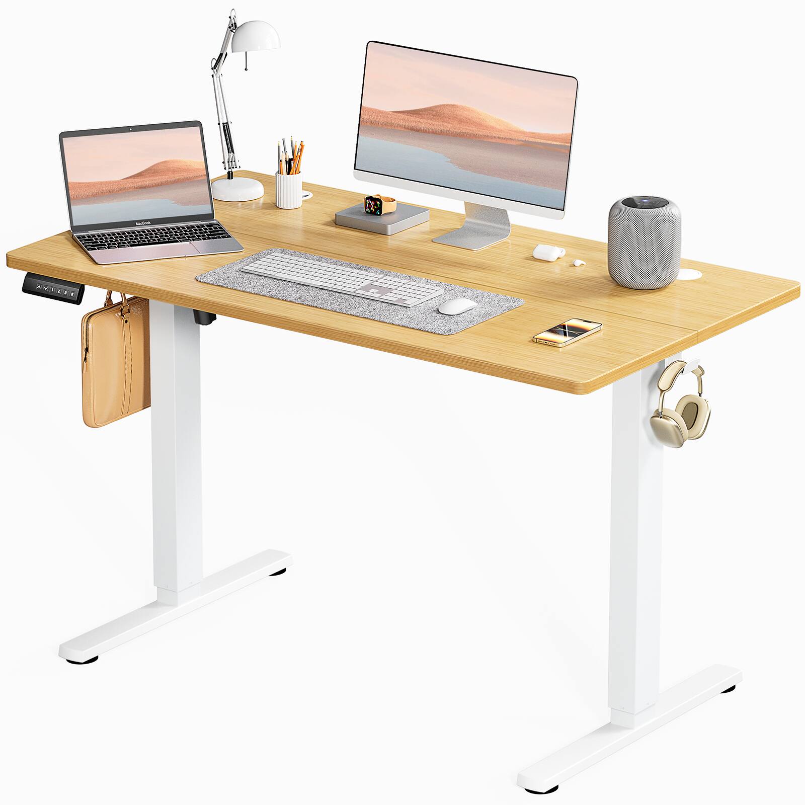 Lirago - 48 Inch Ergonomic Height Adjustable Game Computer Desk with T-Shaped Metal Bracket Modern Computer Workstations