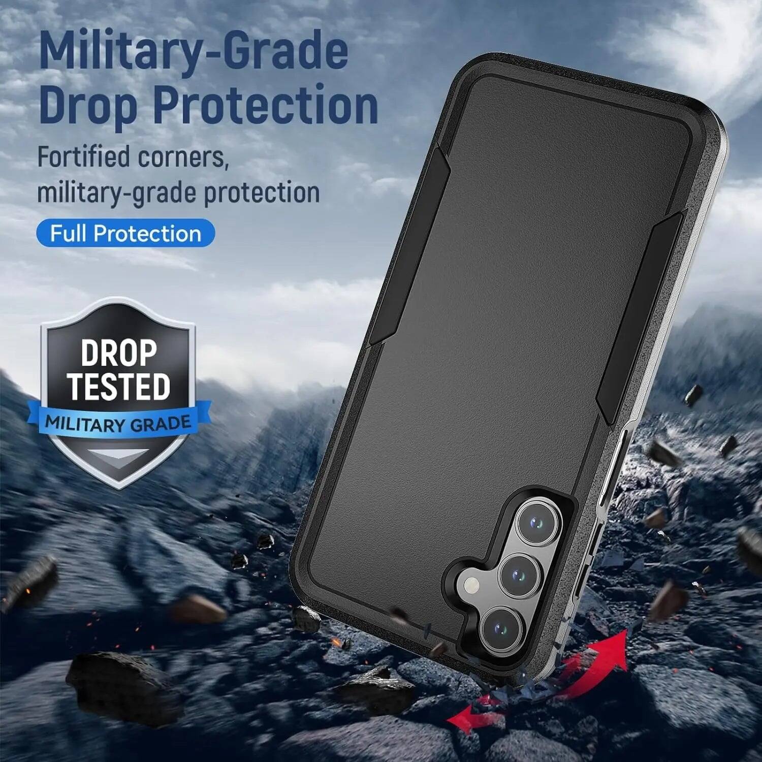 Military-Grade Drop Protection  
Fortified corners, military-grade protection  
Full Protection  

DROP TESTED  
MILITARY GRADE