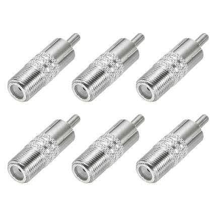 Front. Unique Bargains - 6pcs Coaxial Connector, F Female to RCA Male, 75 Ohm Nickel Plated, 35x10mm, for Broadcast, Antenna - Silver.