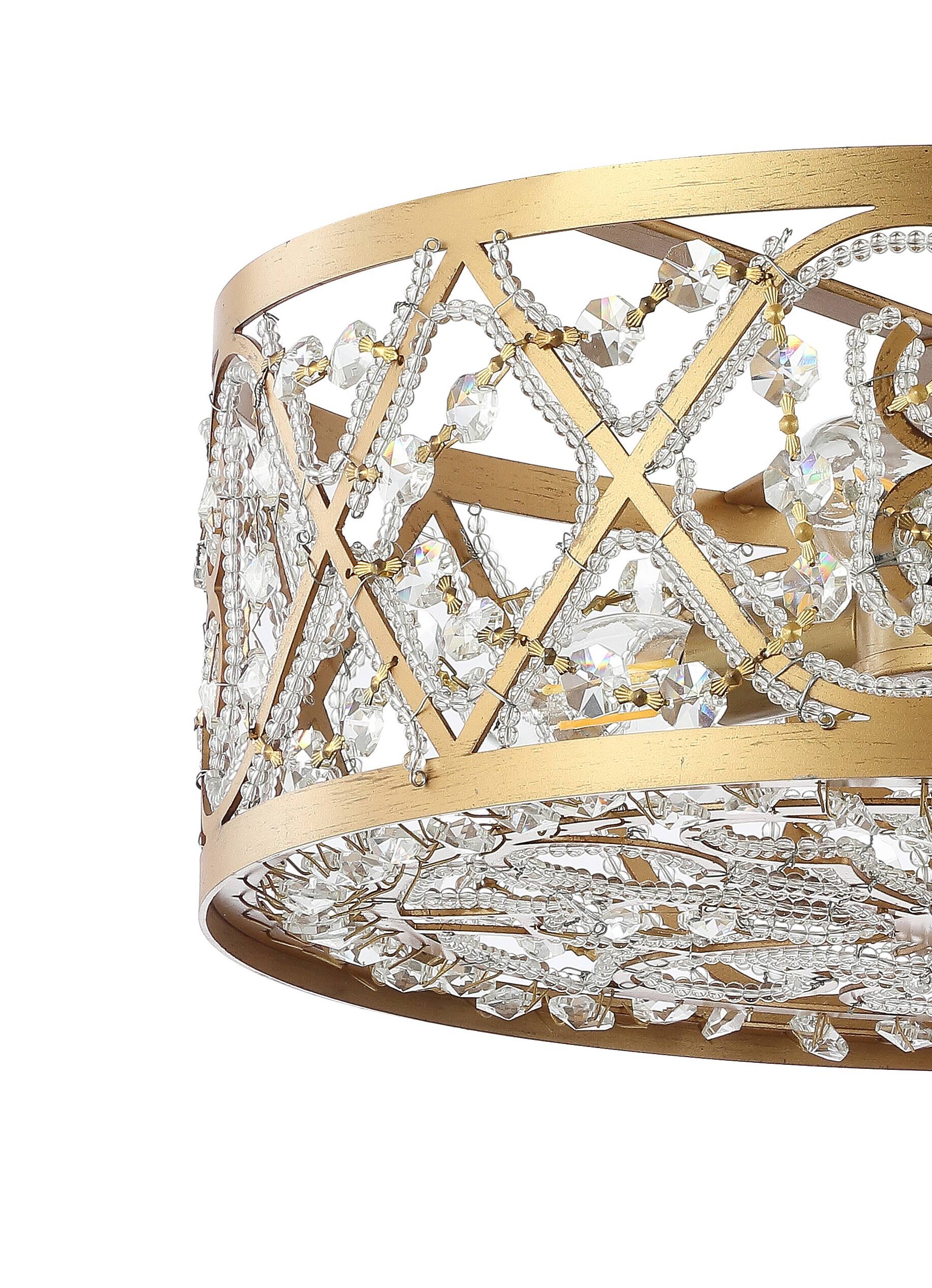 Alt View 4. Jonathan Y - Leila 3-Light 13.25" Iron/Crystal Modern Glam LED Flush Mount, Gold - Gold.