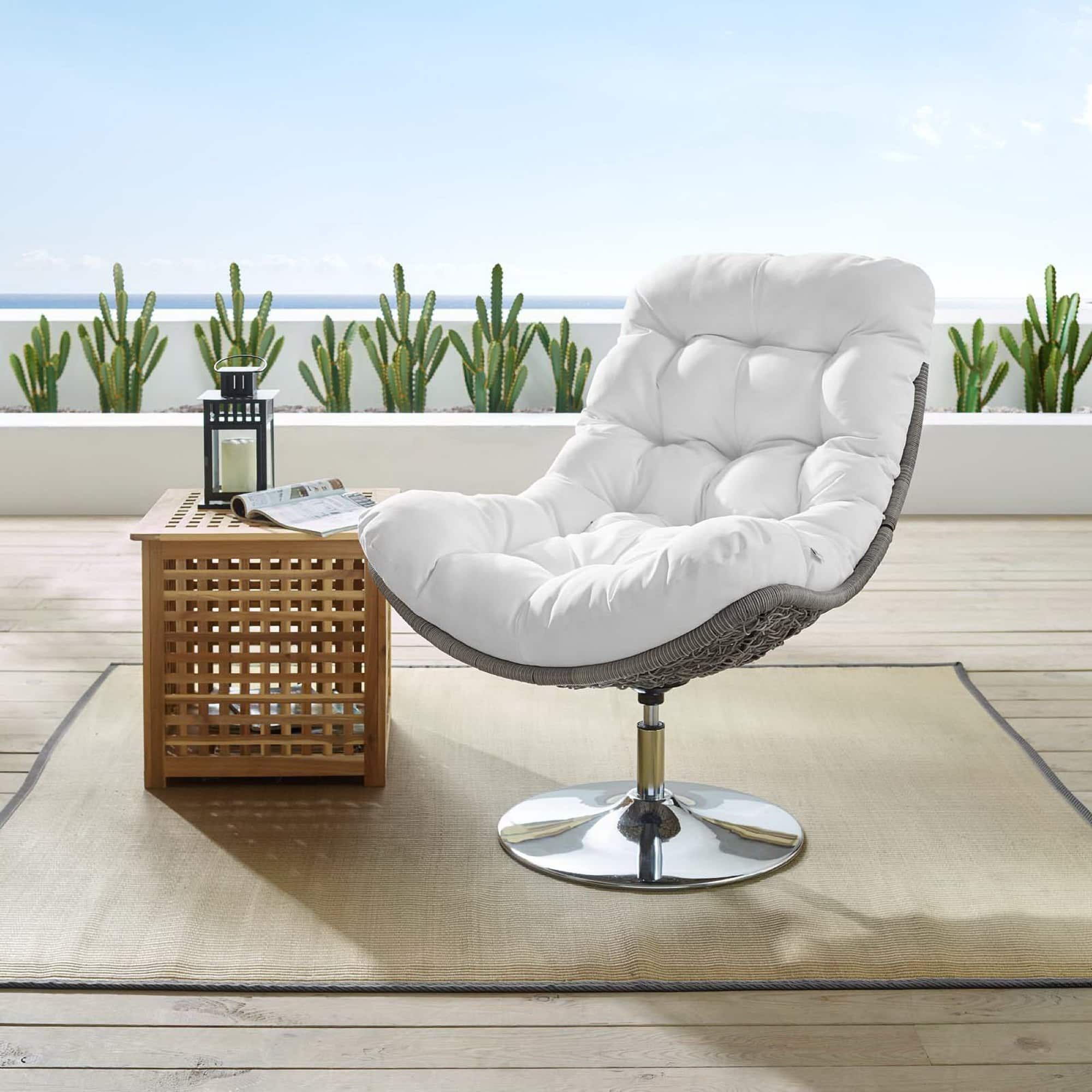 Brighton Wicker Rattan Outdoor Patio Swivel Lounge Chair by Modway - Light Gray White