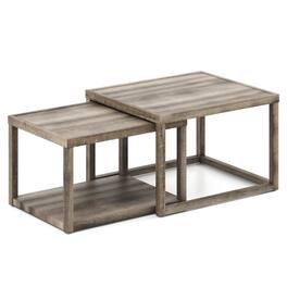 Pefilos - Nesting Coffee Table Set (2 Pieces), Stackable Space-Saving Design, Rubber Wood Frame - Gray